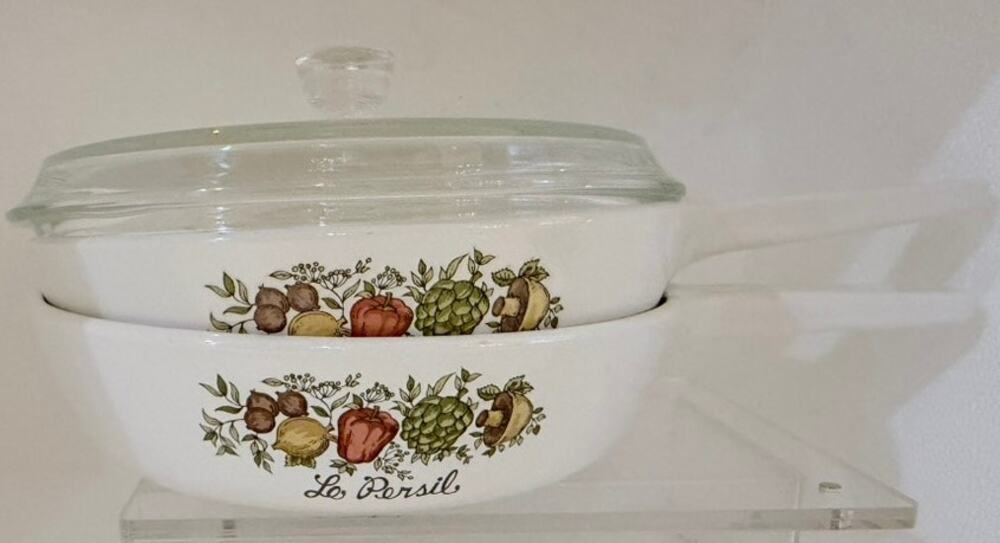 Vtg 70s Corning Ware Le Persil Small Skillet Set P-83-B 6.5" Pyrex Lid Farmhouse